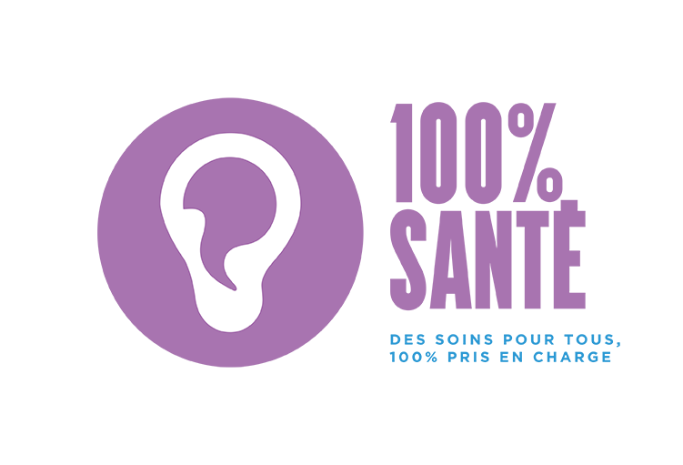 Logo 100% santé pour le remboursement des soins auditifs, appareillage remboursé - De Vue à l'Ouïe